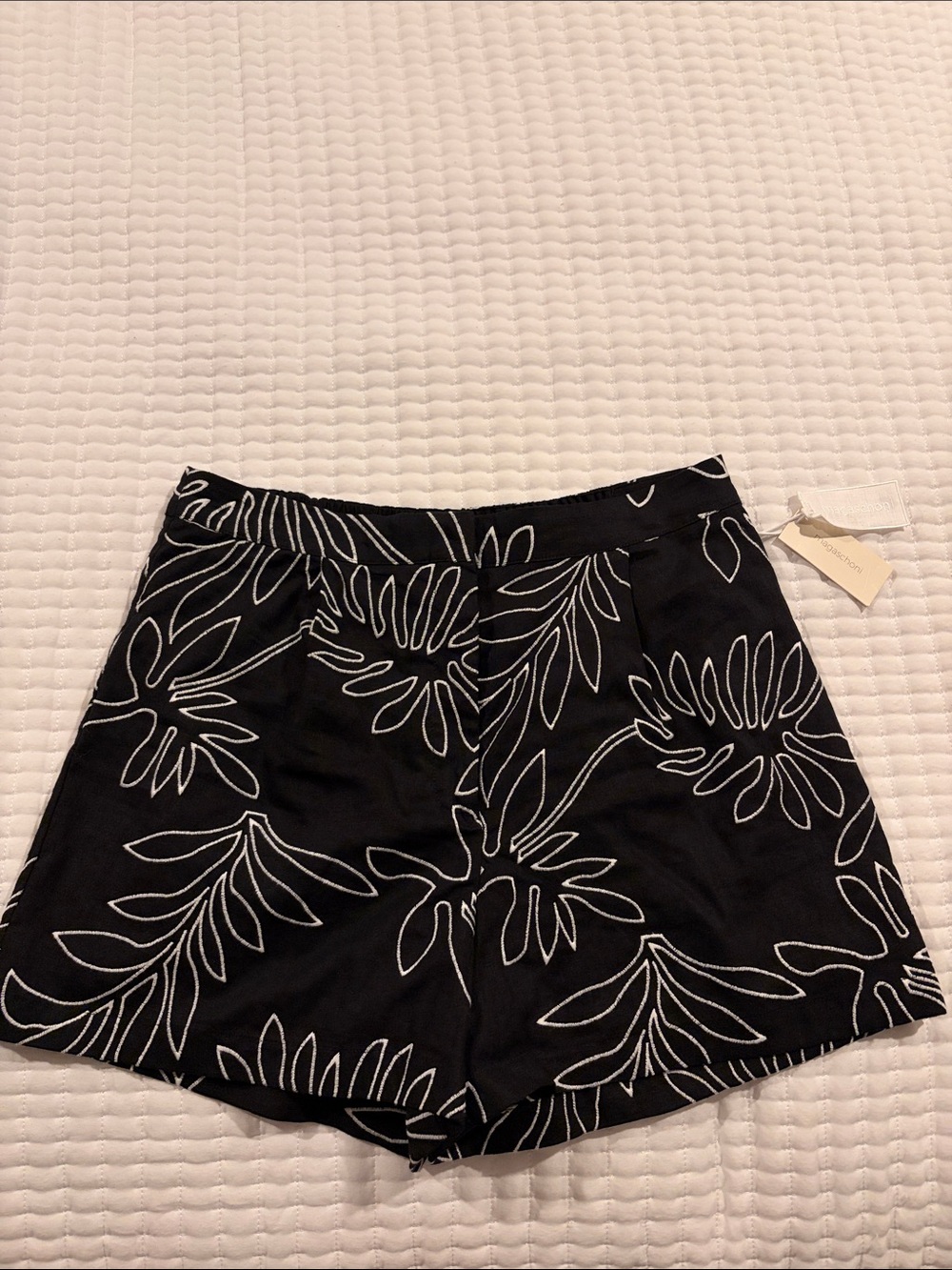 Magaschoni Black Shorts with White Floral Outline